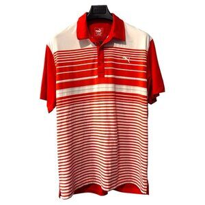 PUMA XL DRY CELL MEN'S GOLF POLO‎ SHIRT ORANGE WHITE POLYESTER